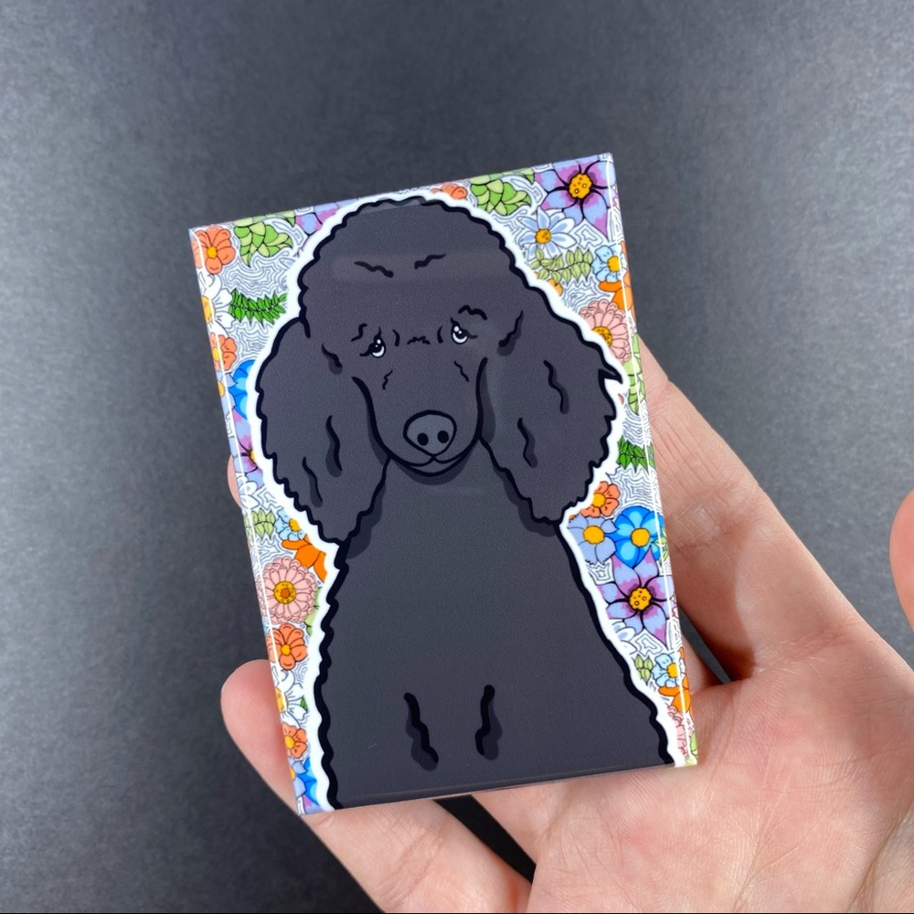 Black Poodle Dog Retro Flower Magnet Handmade Kitchen and Office Decor Gift - Picture 6 of 6